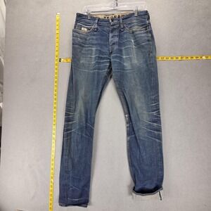 Denham Jeans Mens 29x34 Blue Selvedge R7 Regular Whiskers Honeycomb Button Fly